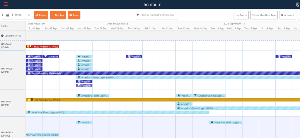 Using the Planner Tool in Beer30, by The 5th Ingredient, to track each brew and actions that need to happen on a daily basis