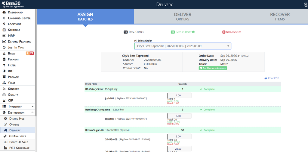 Finished Goods Traceability in Beer30 - tracking every batch to its final destination